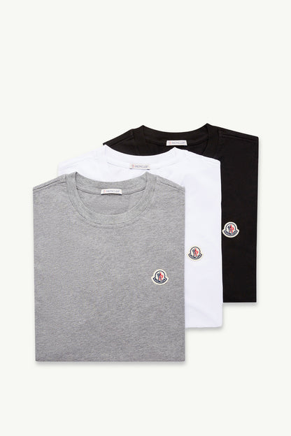 Moncler Logo Patch Cotton T-Shirt (Pack Of Three) White & Black & Grey White & Black & Grey