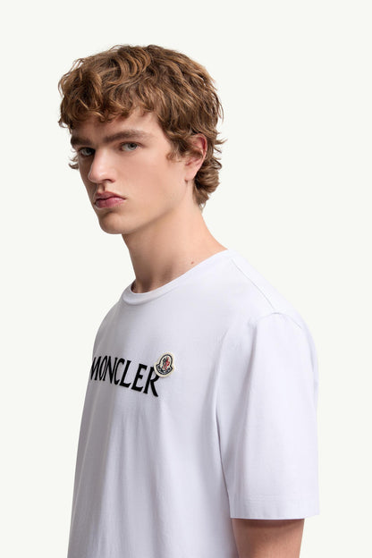 Moncler Flocked Logo Cotton T-Shirt White White