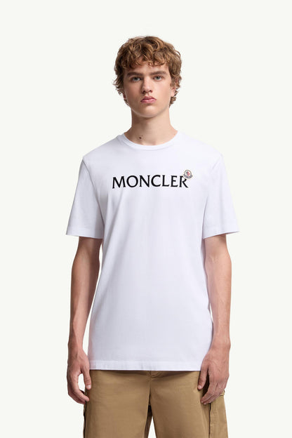Moncler Flocked Logo Cotton T-Shirt White White