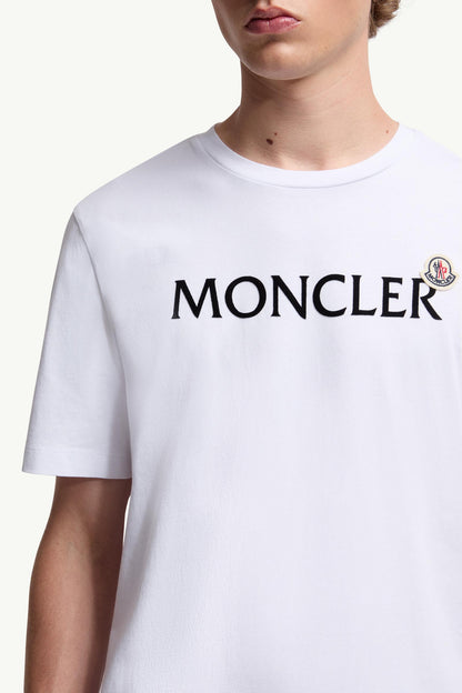 Moncler Flocked Logo Cotton T-Shirt White White