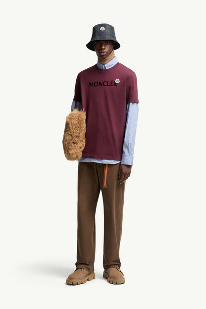 Moncler Flocked Logo Cotton T-Shirt Burgundy Burgundy