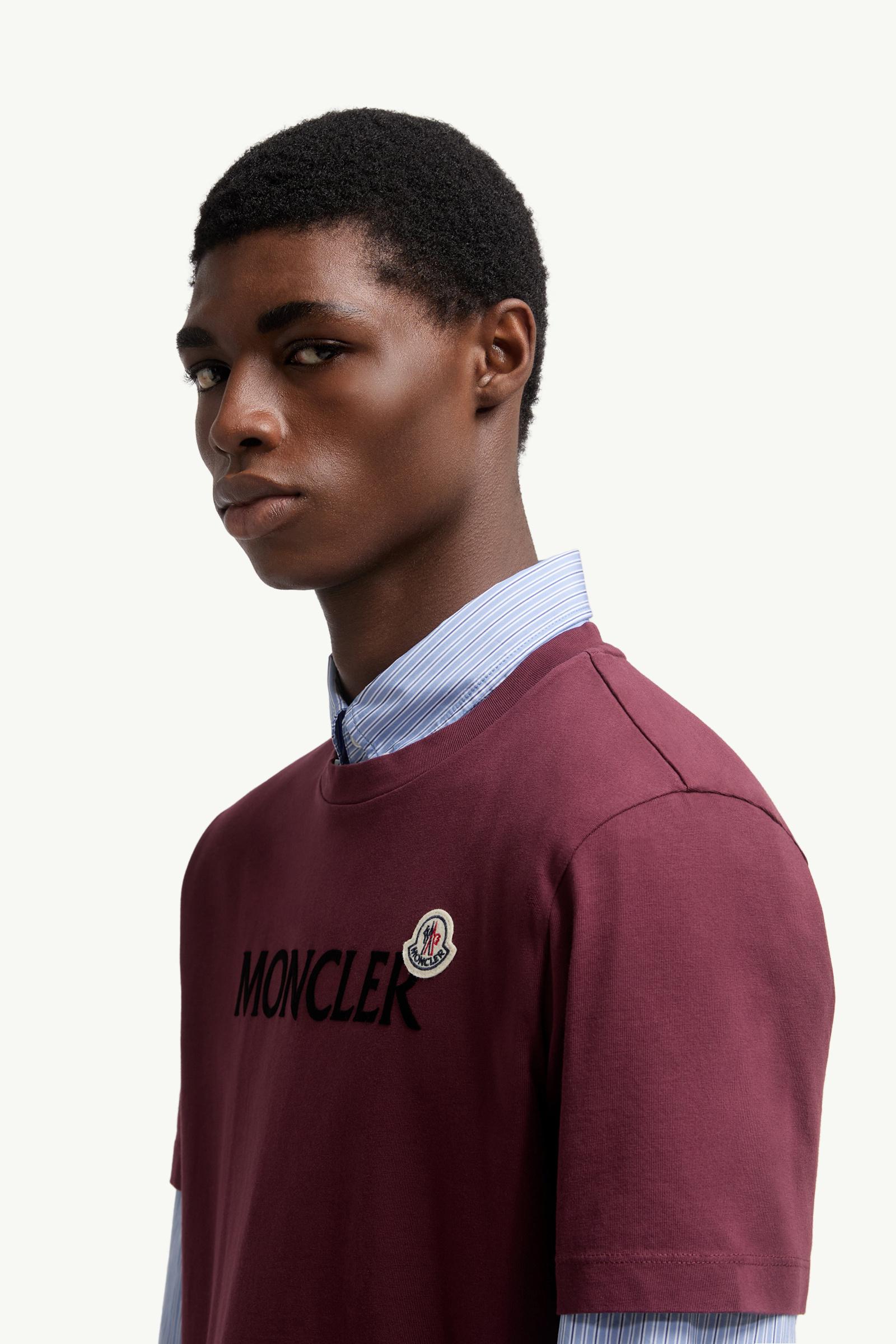 Moncler Flocked Logo Cotton T-Shirt Burgundy Burgundy