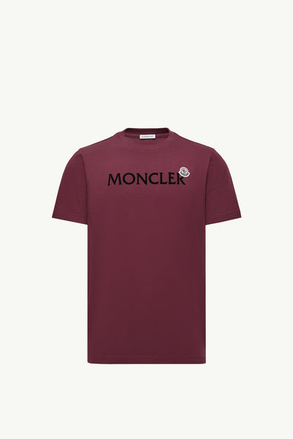 Moncler Flocked Logo Cotton T-Shirt Burgundy Burgundy