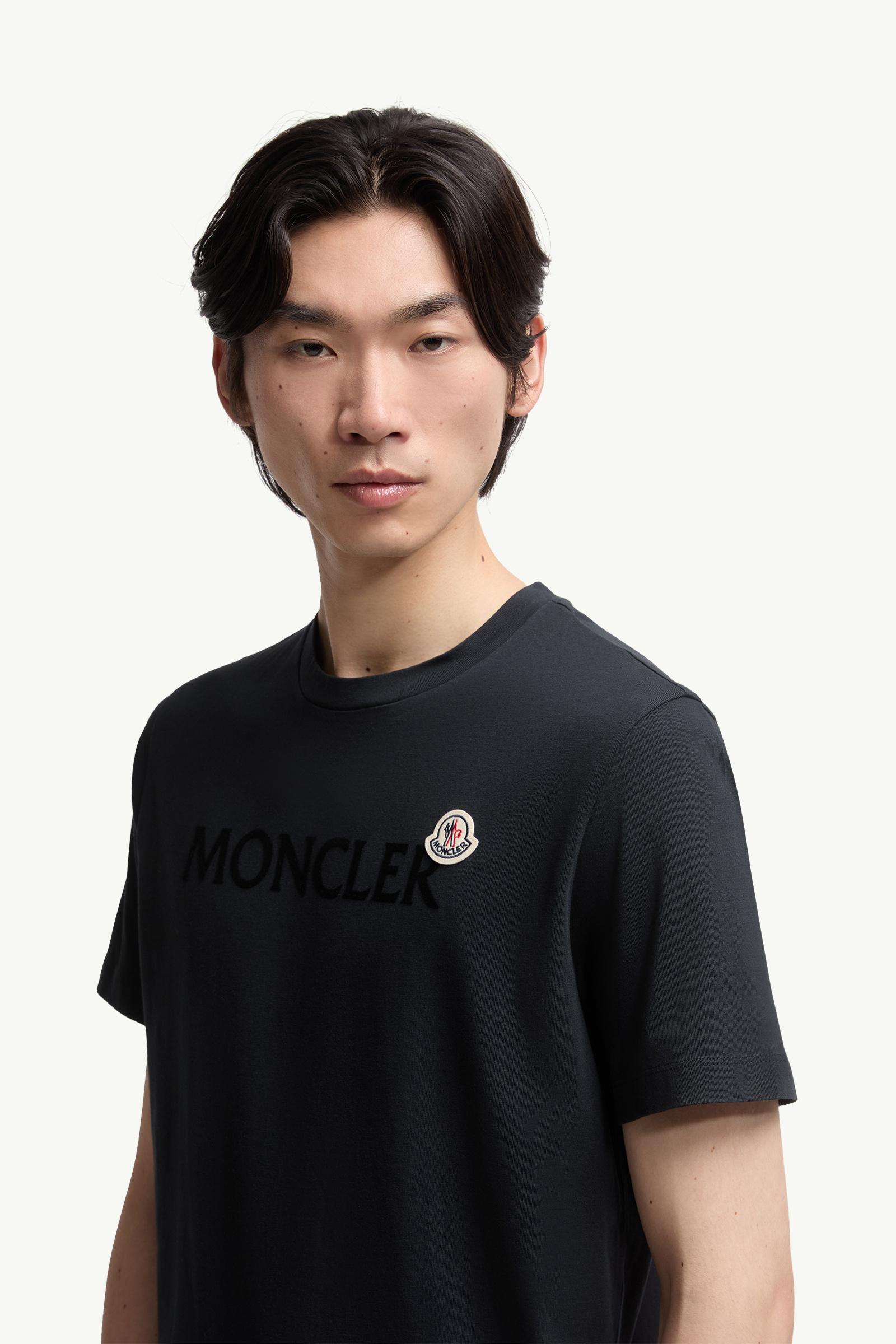 Moncler Flocked Logo Cotton T-Shirt Night Blue Night Blue