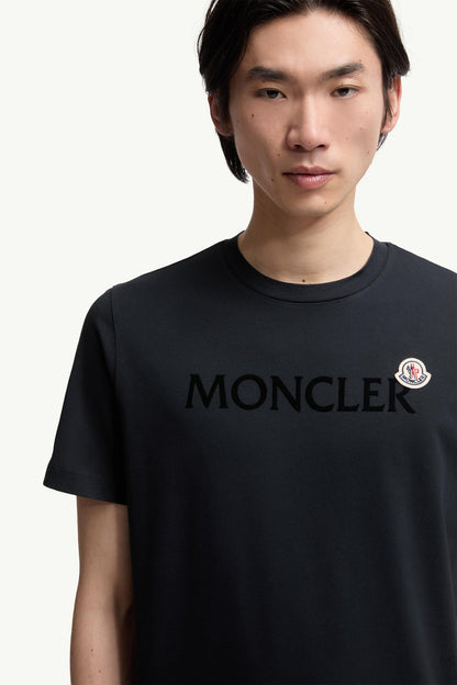 Moncler Flocked Logo Cotton T-Shirt Night Blue Night Blue