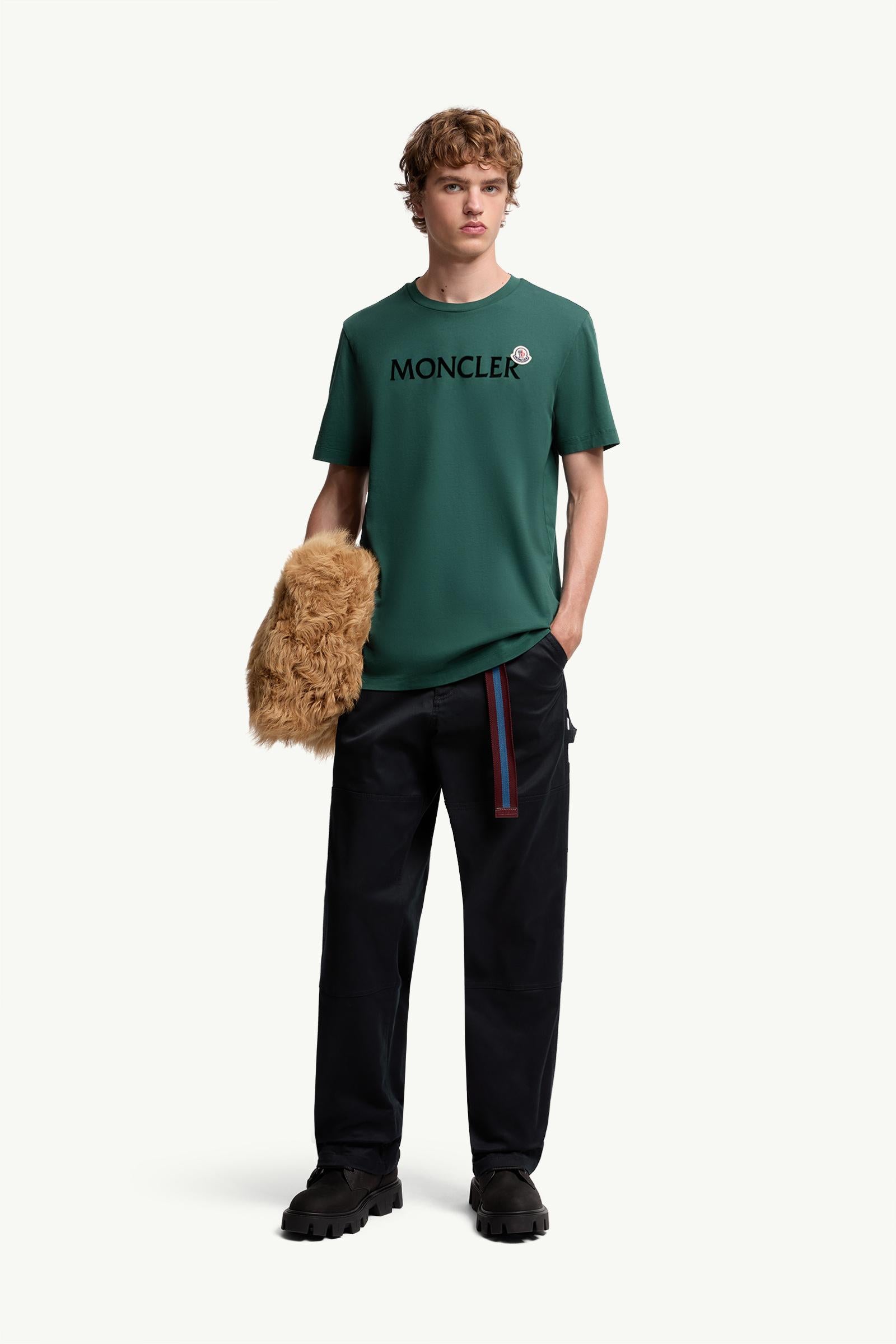 Moncler Flocked Logo Cotton T-Shirt Leaf Green Leaf Green