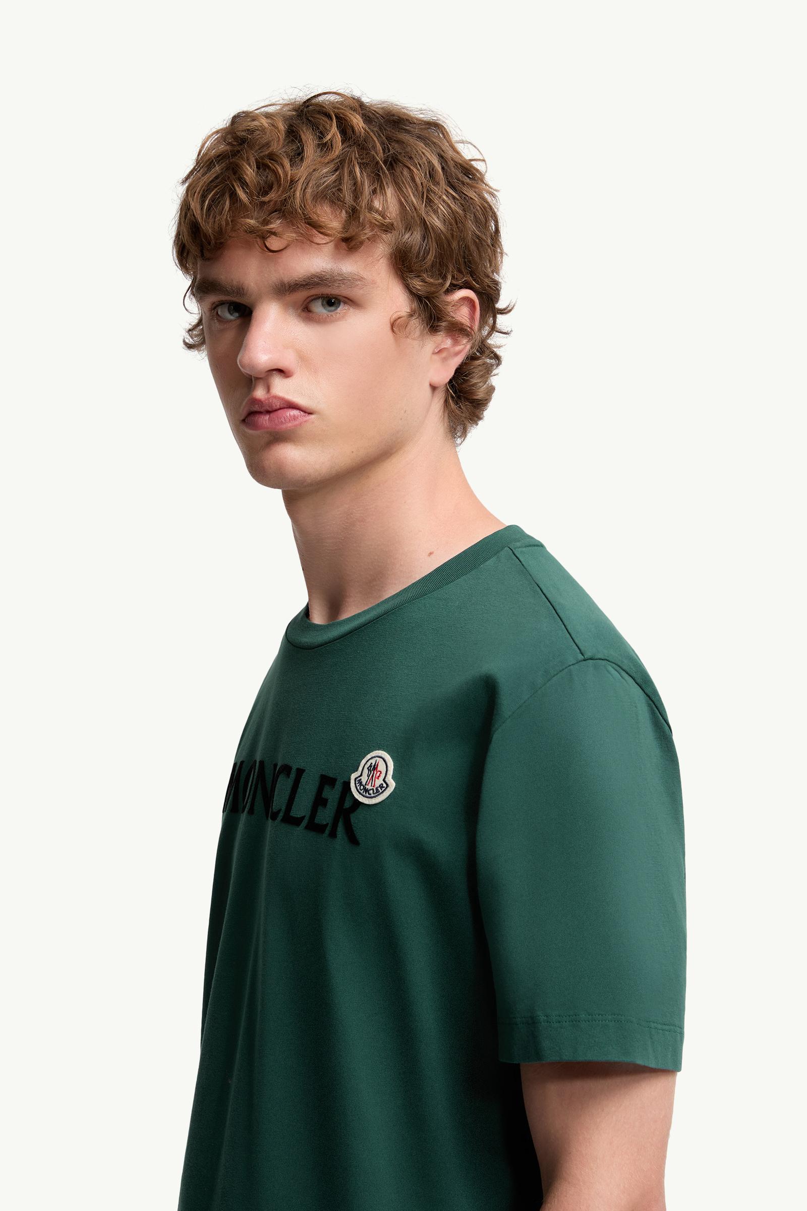 Moncler Flocked Logo Cotton T-Shirt Leaf Green Leaf Green