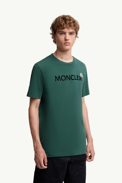 Moncler Flocked Logo Cotton T-Shirt Leaf Green Leaf Green