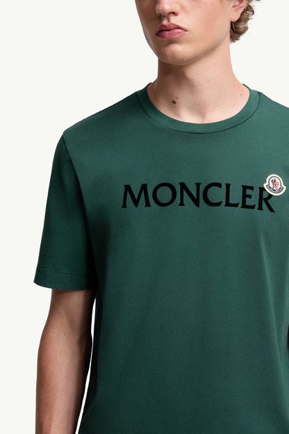 Moncler Flocked Logo Cotton T-Shirt Leaf Green Leaf Green