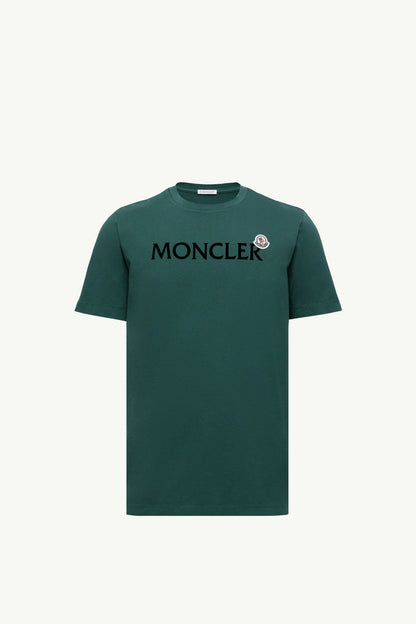 Moncler Flocked Logo Cotton T-Shirt Leaf Green Leaf Green