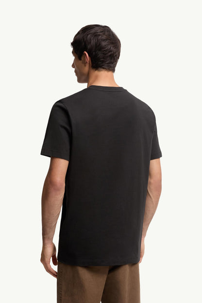 Moncler Flocked Logo Cotton T-Shirt Black Black