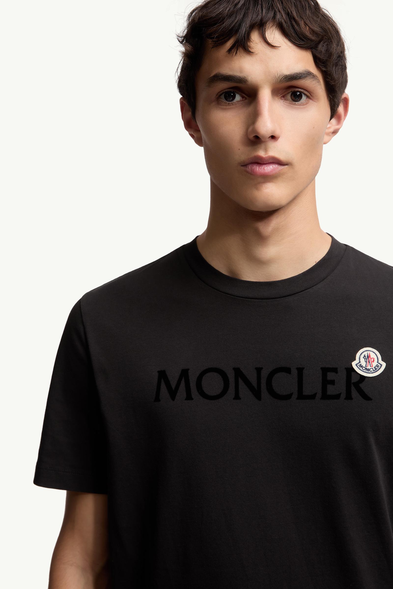 Moncler Flocked Logo Cotton T-Shirt Black Black