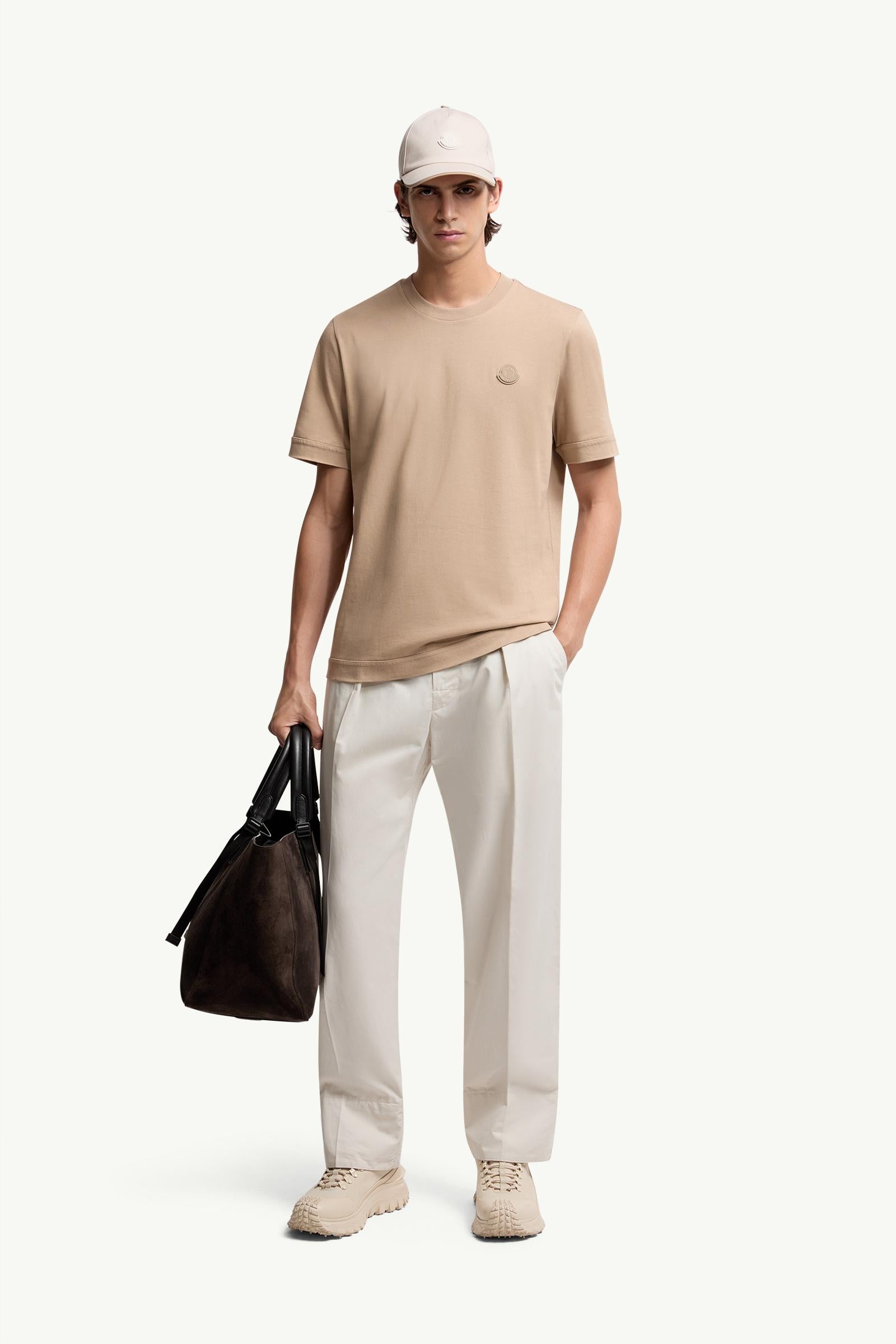 Moncler Logo Patch Cotton T-Shirt Light Beige Light Beige