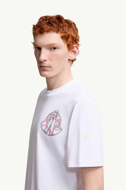Moncler Overlapped Logo Cotton T-Shirt White White