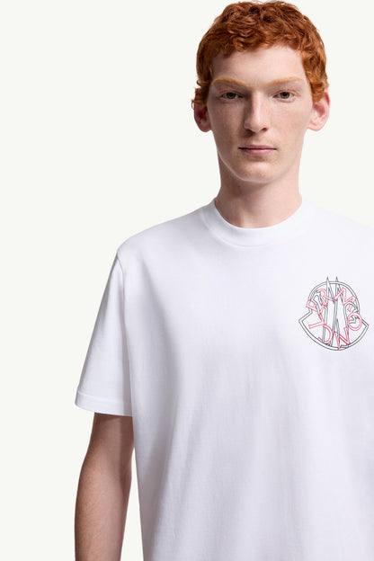 Moncler Overlapped Logo Cotton T-Shirt White White