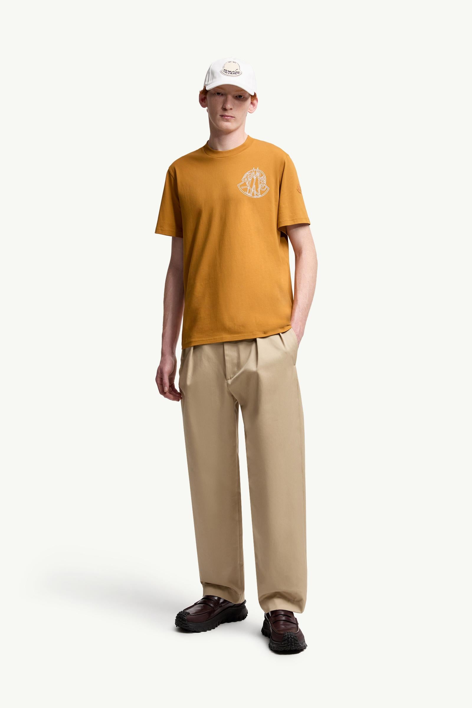 Moncler Overlapped Logo Cotton T-Shirt Ochre Yellow Ochre Yellow