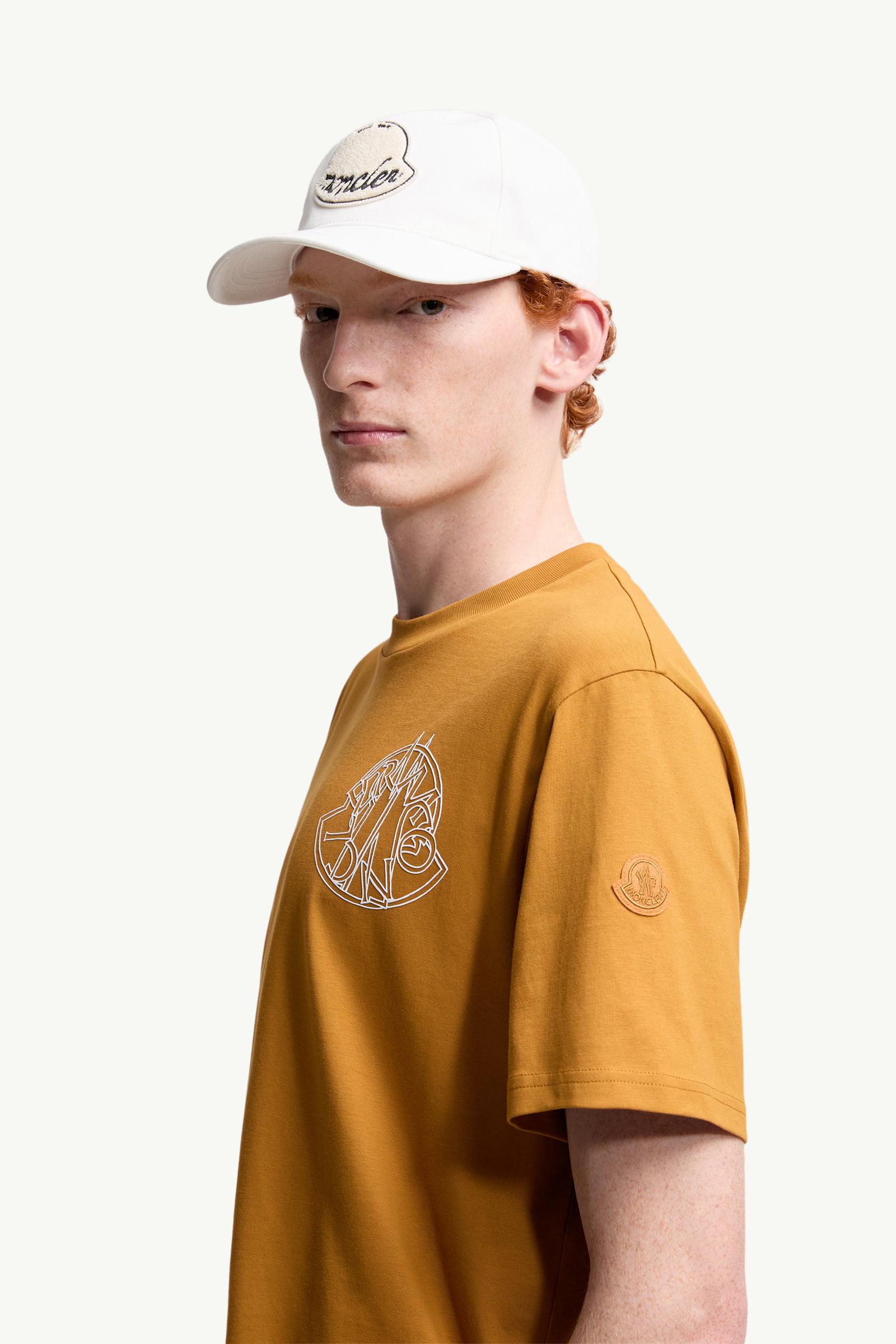 Moncler Overlapped Logo Cotton T-Shirt Ochre Yellow Ochre Yellow