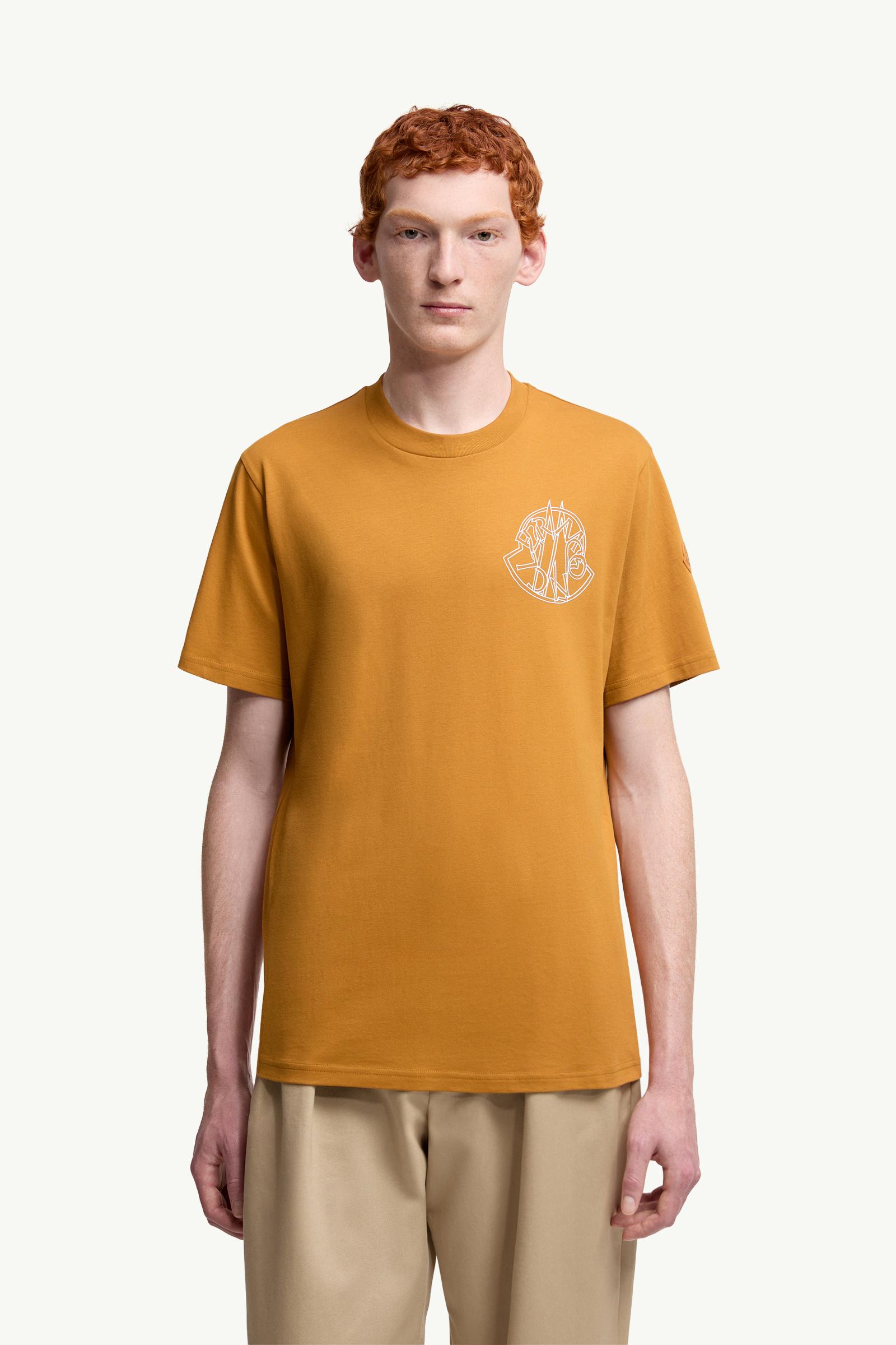 Moncler Overlapped Logo Cotton T-Shirt Ochre Yellow Ochre Yellow