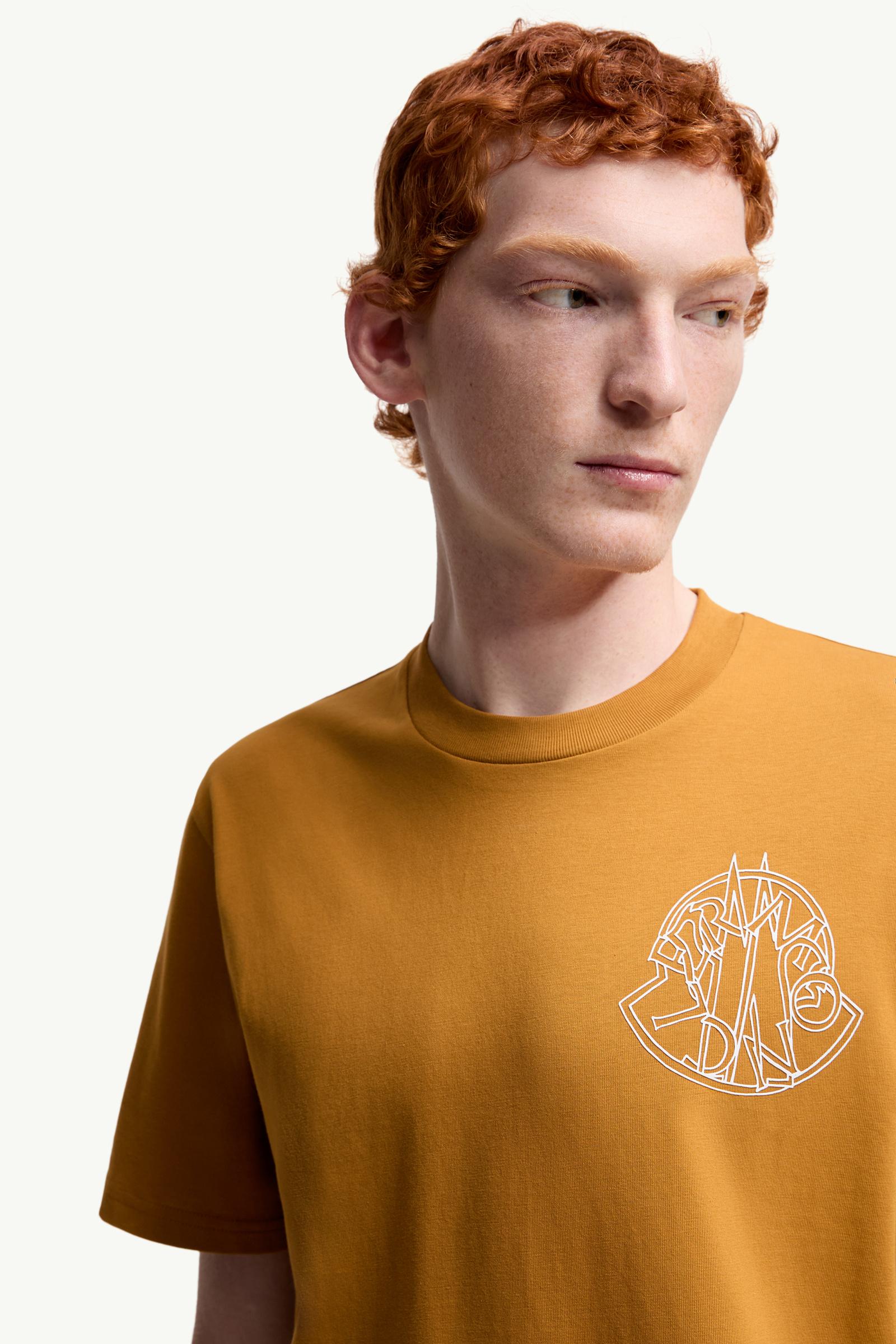 Moncler Overlapped Logo Cotton T-Shirt Ochre Yellow Ochre Yellow