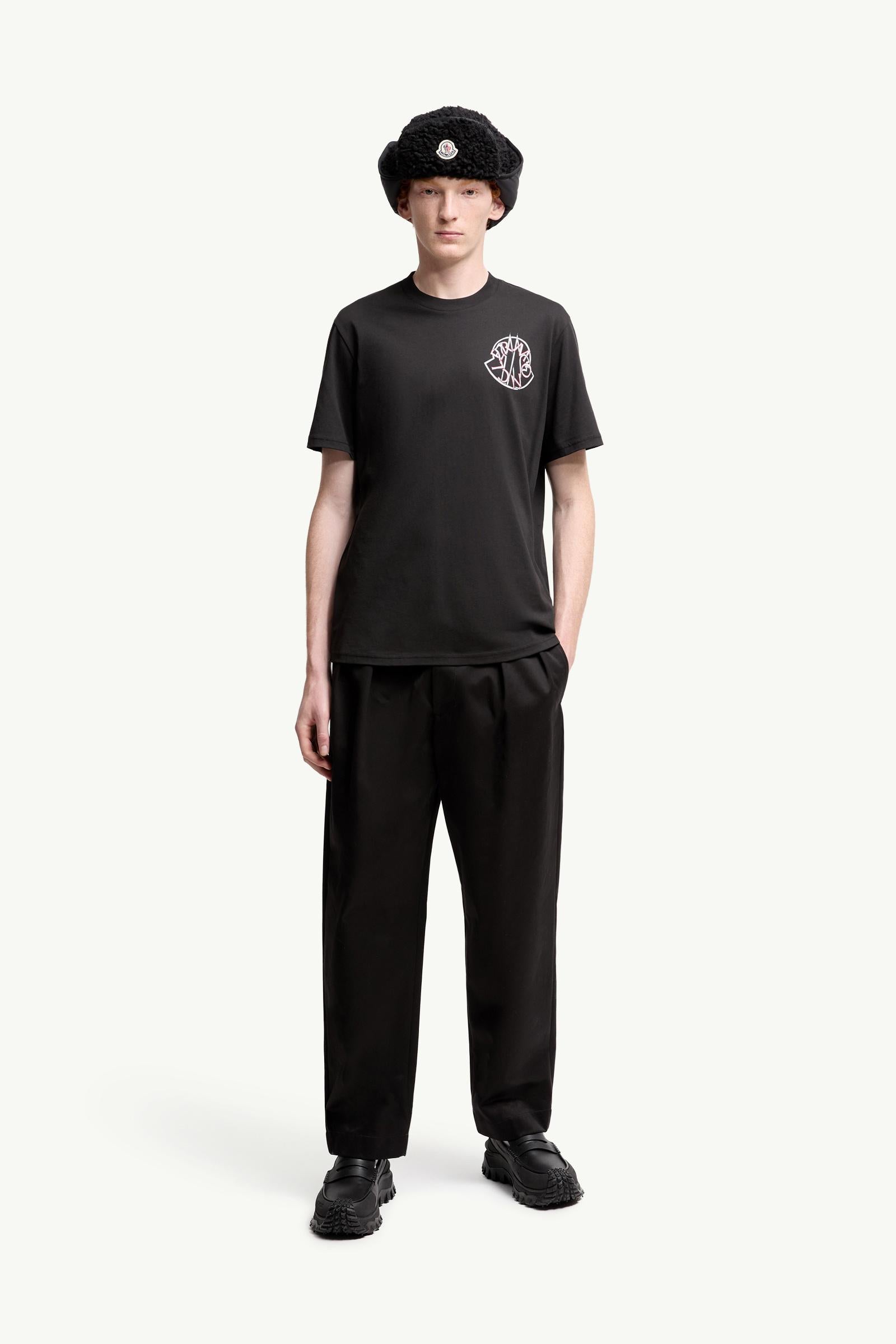Moncler Overlapped Logo Cotton T-Shirt Black Black