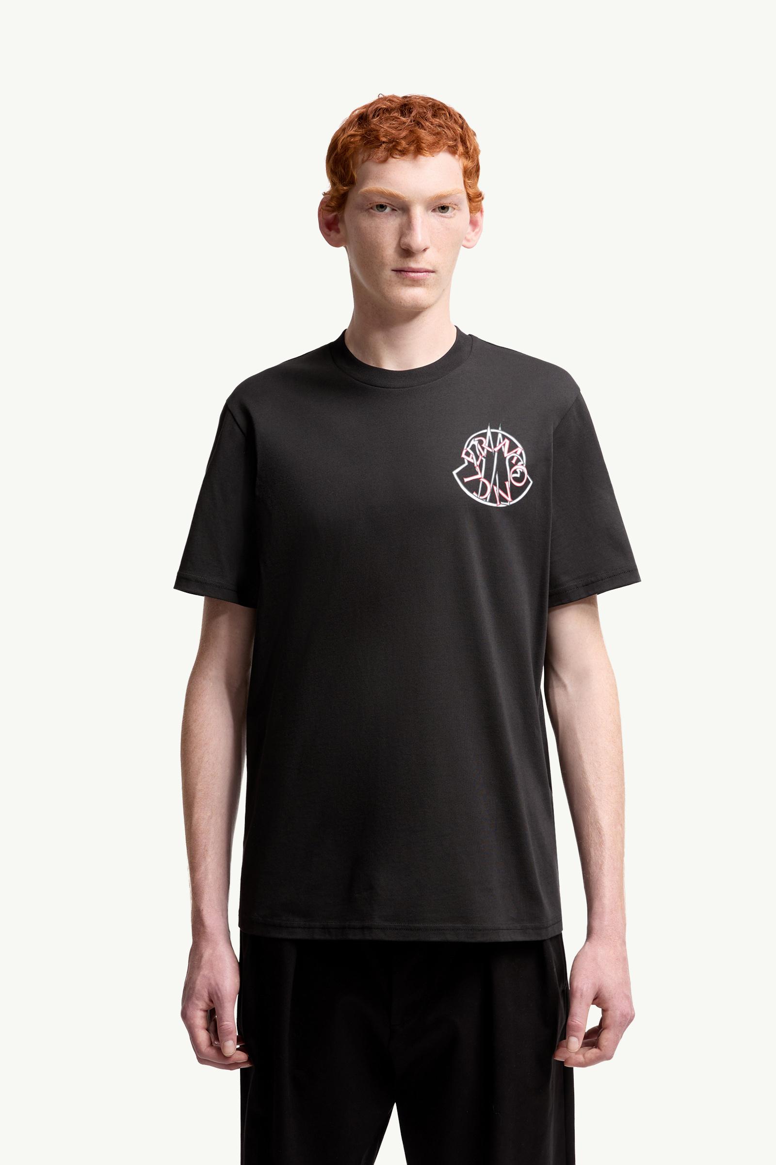 Moncler Overlapped Logo Cotton T-Shirt Black Black