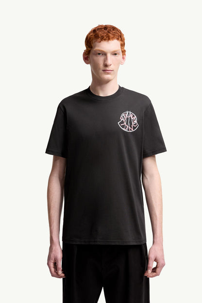 Moncler Overlapped Logo Cotton T-Shirt Black Black