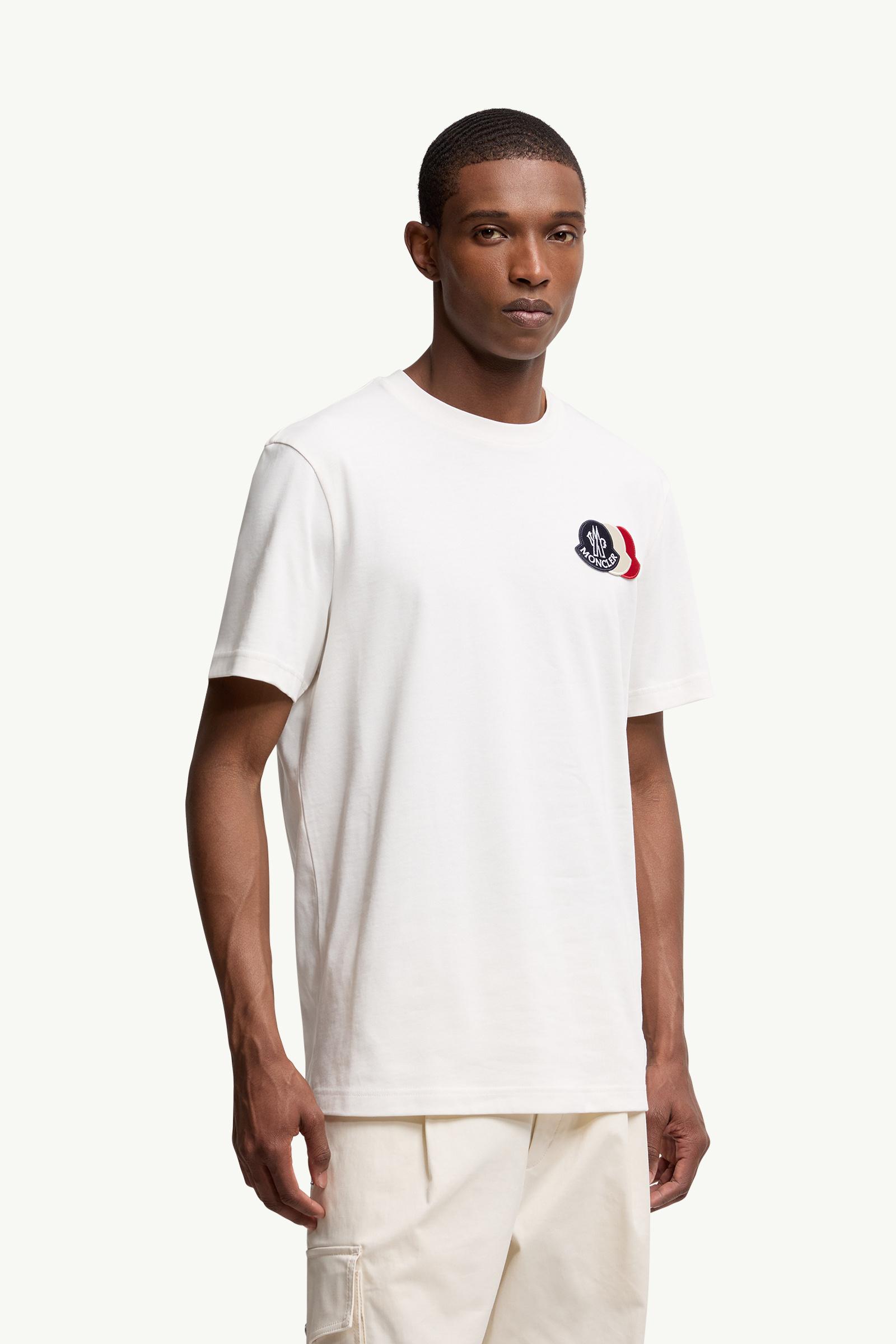 Moncler Embroidered Tricolor Logo Cotton T-Shirt White White