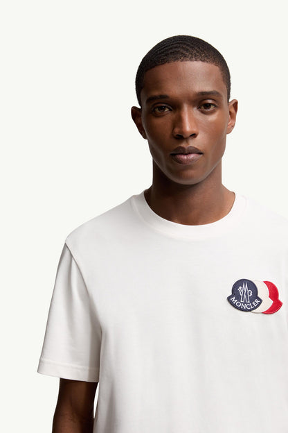 Moncler Embroidered Tricolor Logo Cotton T-Shirt White White