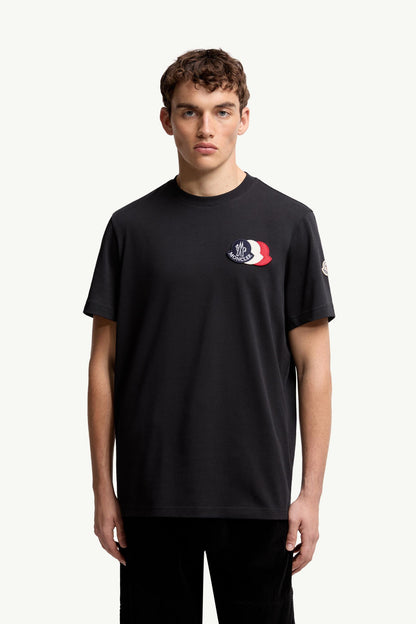 Moncler Embroidered Tricolor Logo Cotton T-Shirt Navy Blue Navy Blue