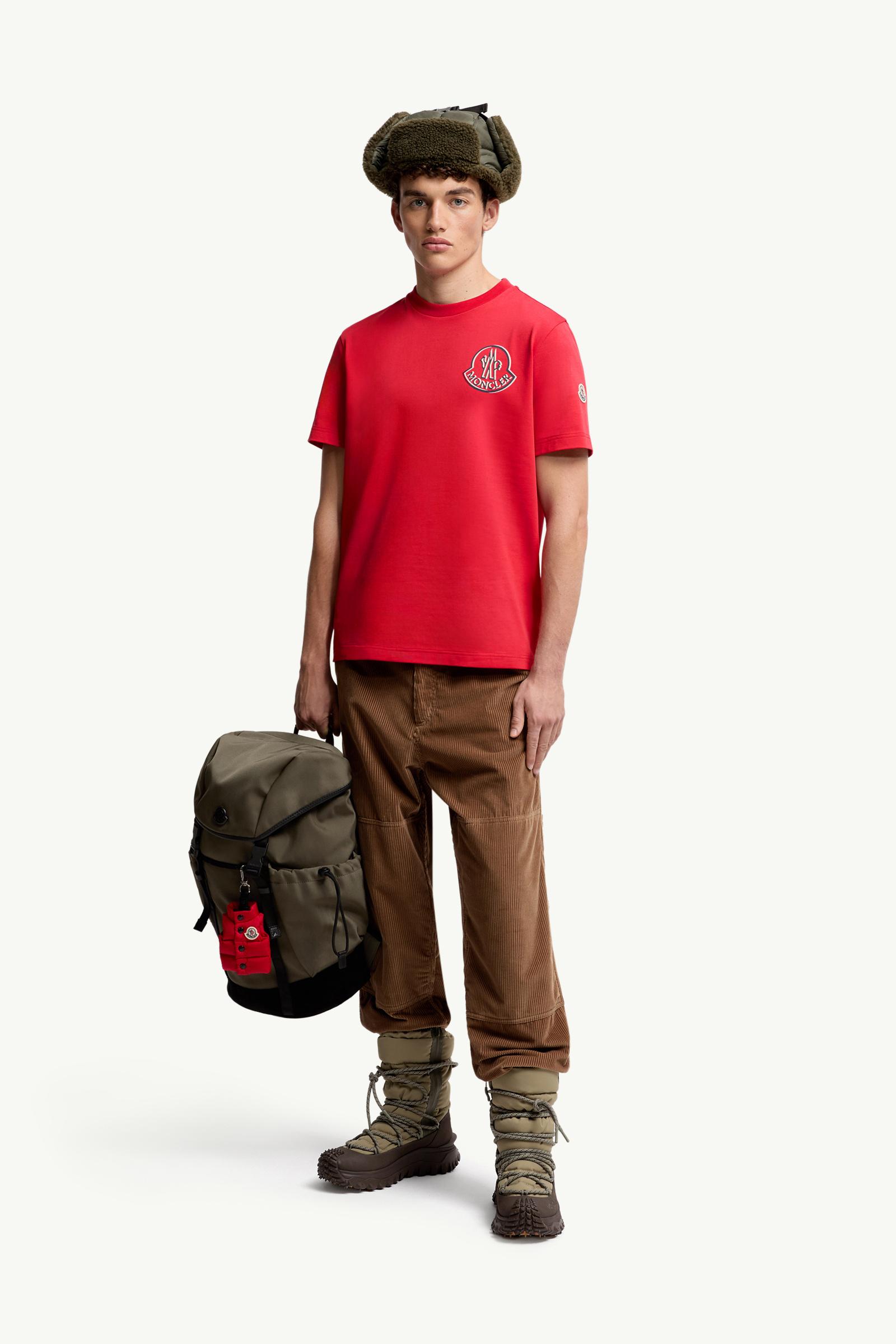 Moncler Logo Cotton T-Shirt Coral Red Coral Red