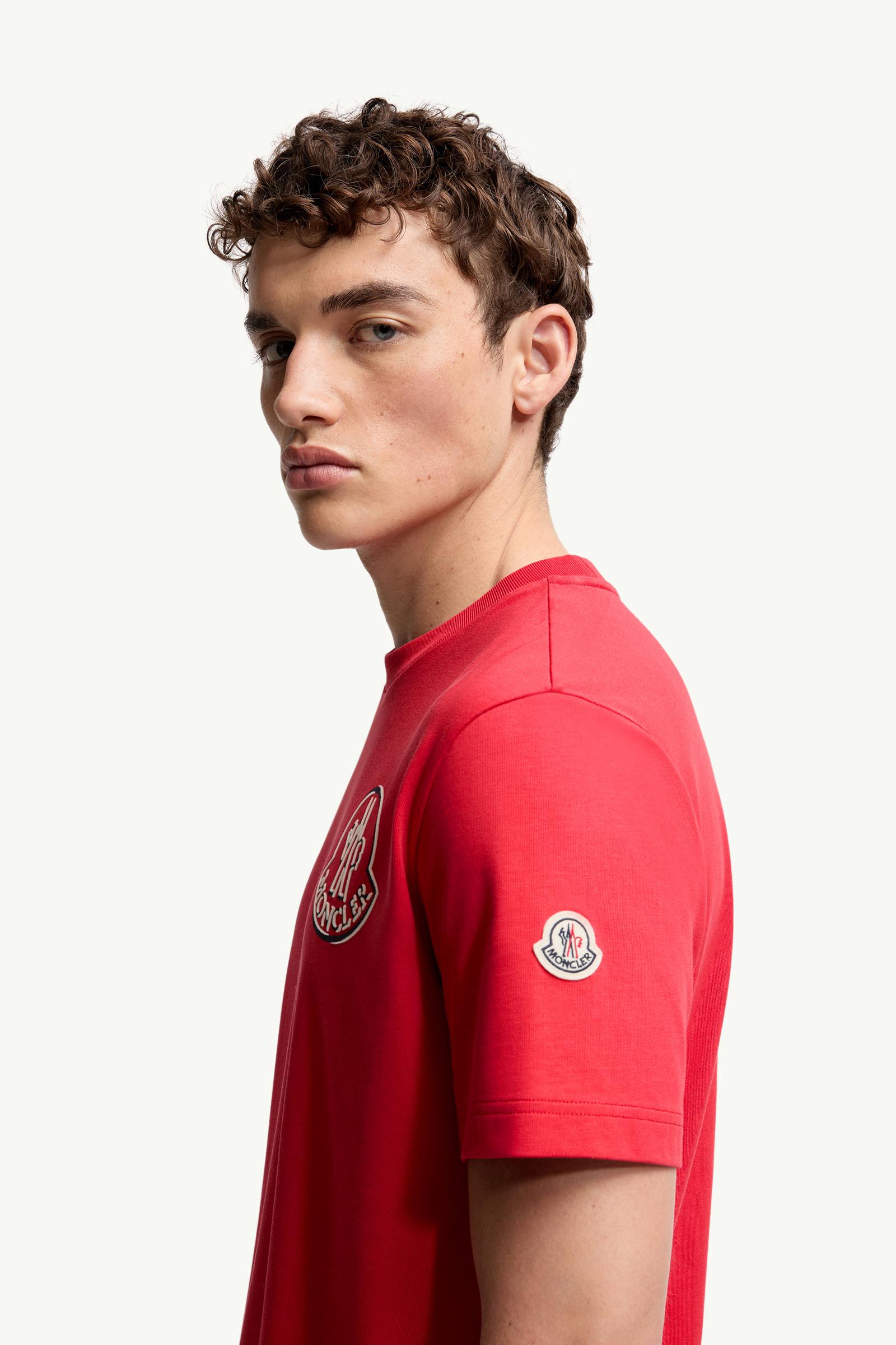 Moncler Logo Cotton T-Shirt Coral Red Coral Red