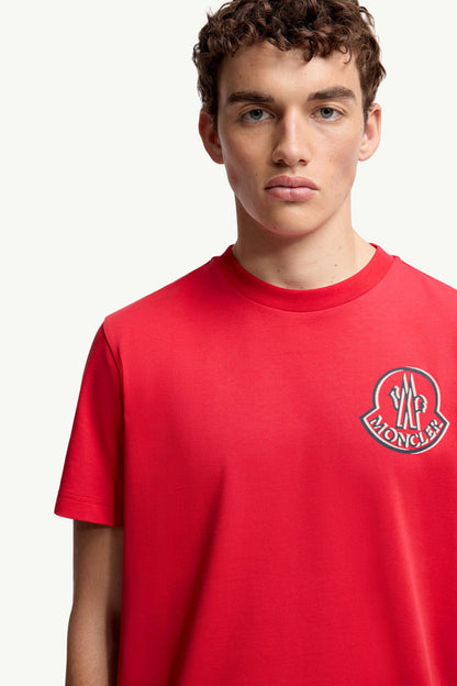 Moncler Logo Cotton T-Shirt Coral Red Coral Red