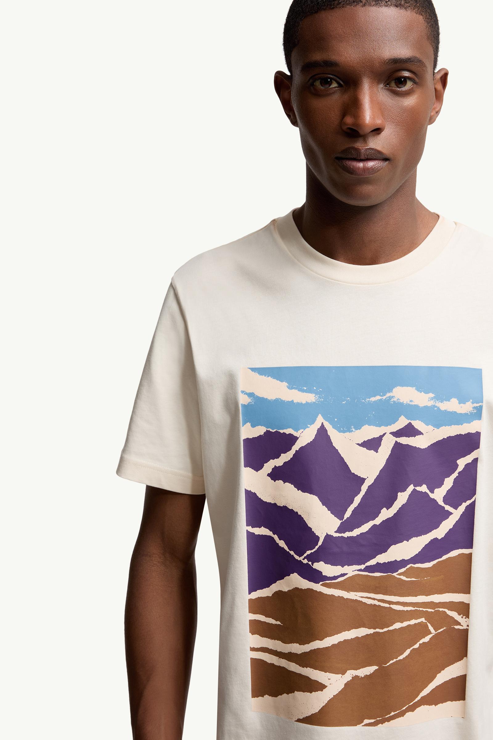 Moncler Mountain Print Cotton T-Shirt White White