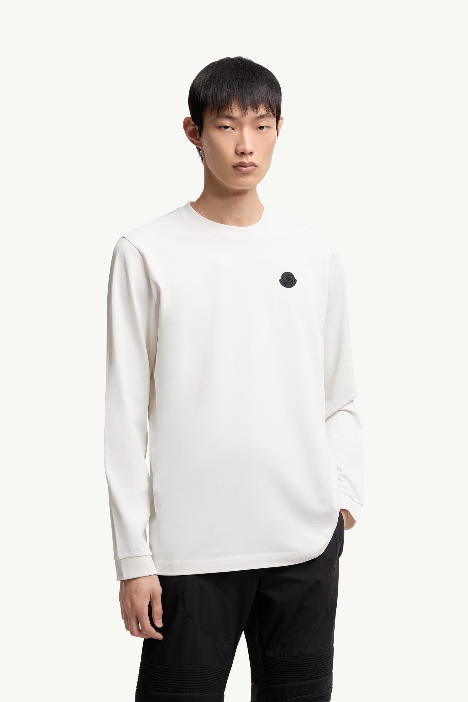 Moncler Graphic Logo Long Sleeve Cotton T-Shirt White White