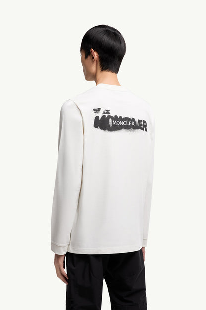 Moncler Graphic Logo Long Sleeve Cotton T-Shirt White White