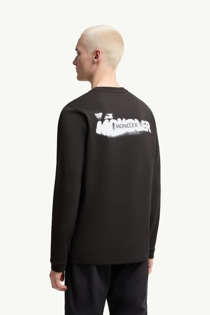 Moncler Graphic Logo Long Sleeve Cotton T-Shirt Black Black