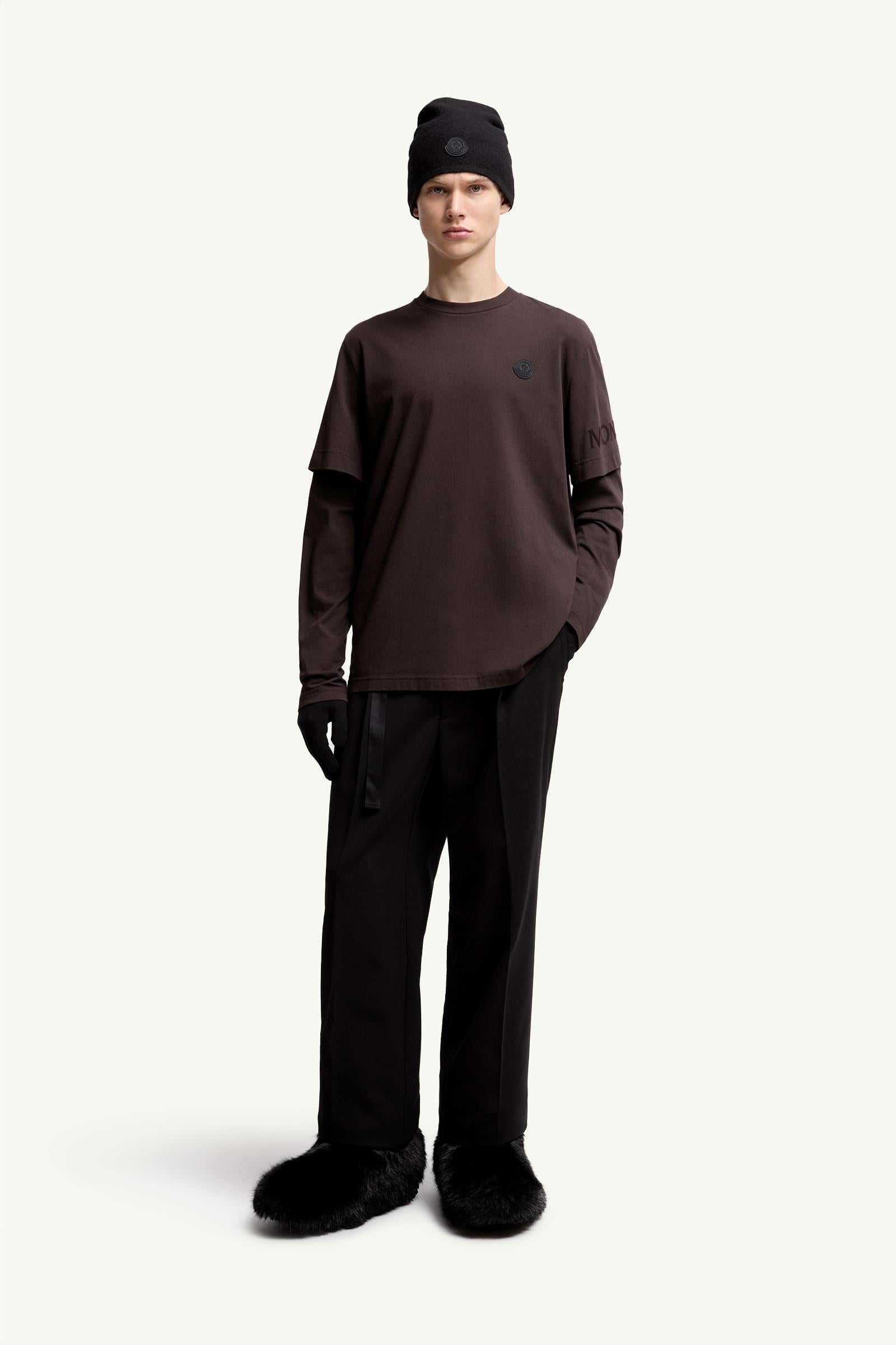 Moncler Double Sleeve Cotton T-Shirt Brown Brown