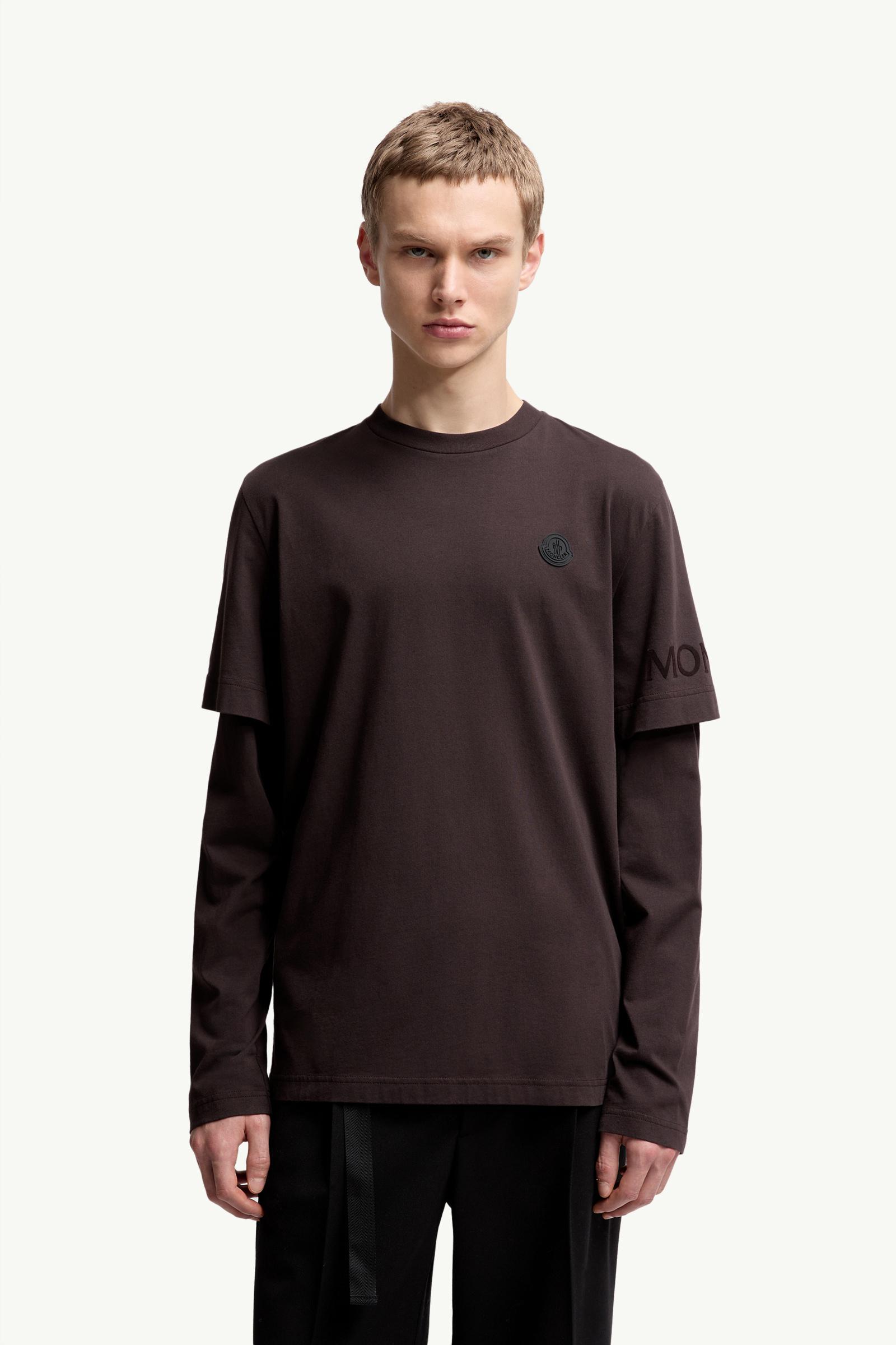 Moncler Double Sleeve Cotton T-Shirt Brown Brown