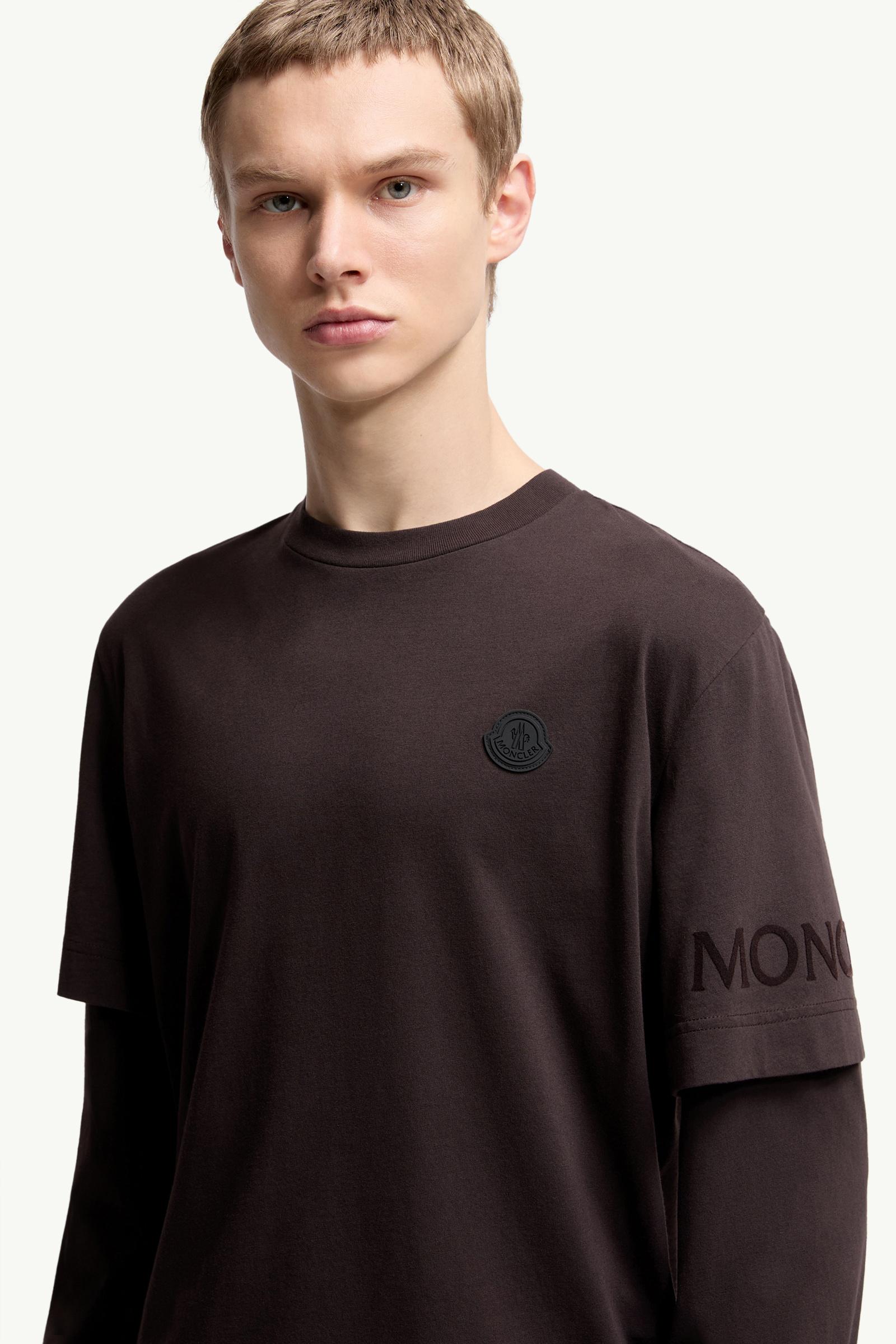 Moncler Double Sleeve Cotton T-Shirt Brown Brown