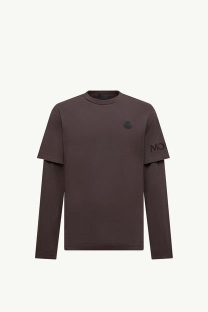 Moncler Double Sleeve Cotton T-Shirt Brown Brown