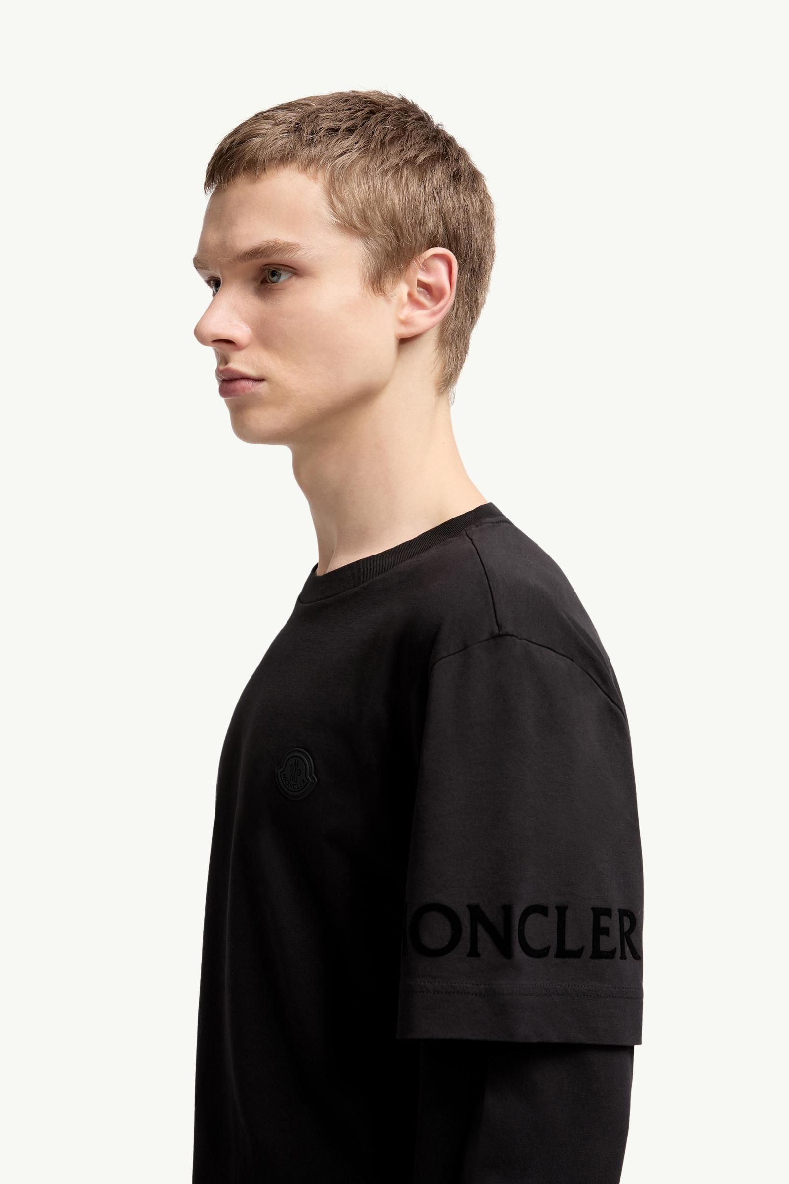 Moncler Double Sleeve Cotton T-Shirt Black Black