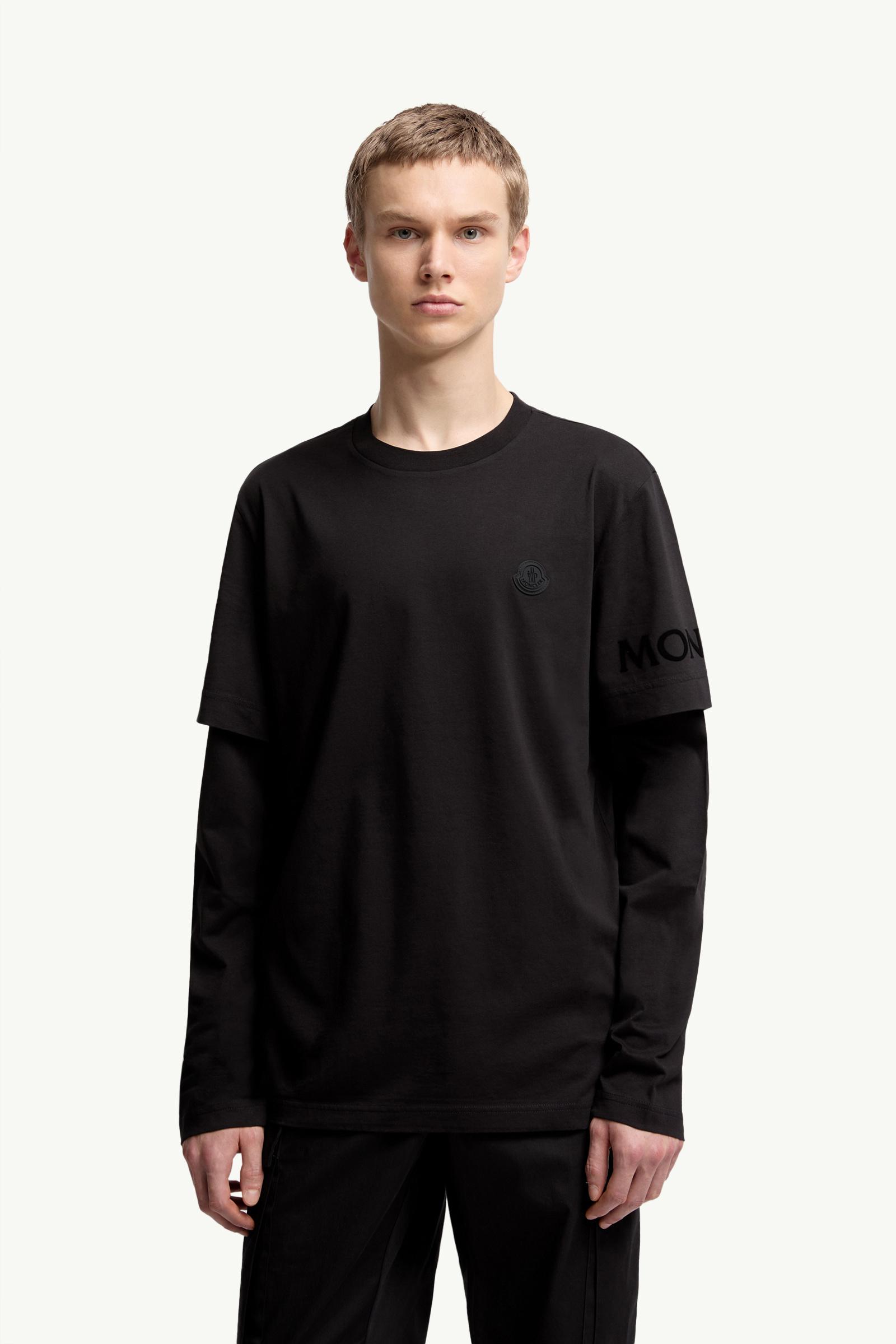 Moncler Double Sleeve Cotton T-Shirt Black Black