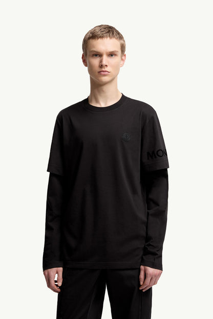 Moncler Double Sleeve Cotton T-Shirt Black Black