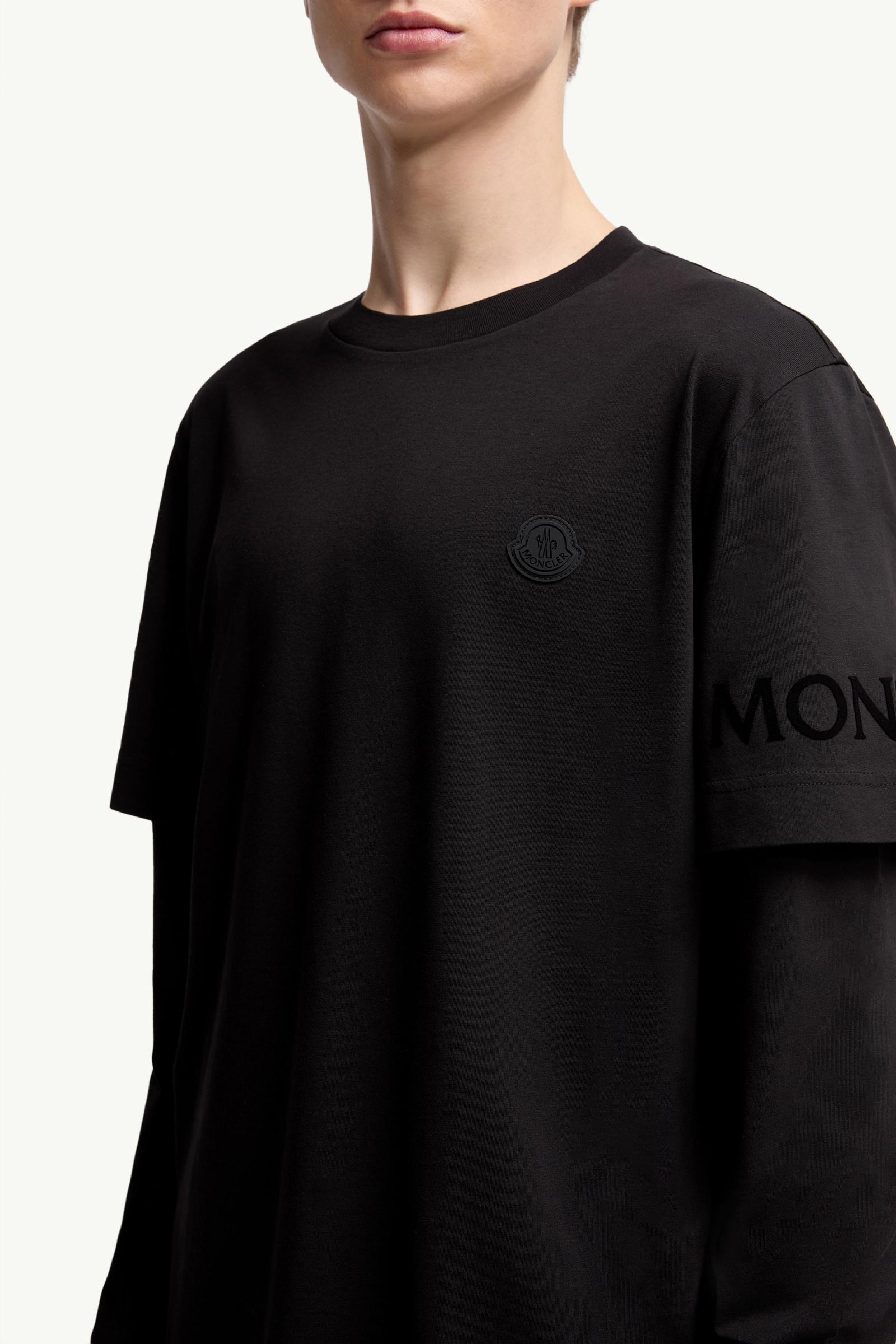 Moncler Double Sleeve Cotton T-Shirt Black Black
