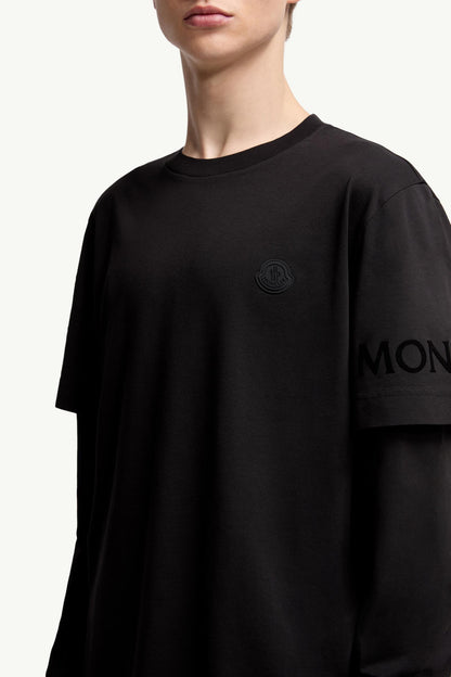 Moncler Double Sleeve Cotton T-Shirt Black Black