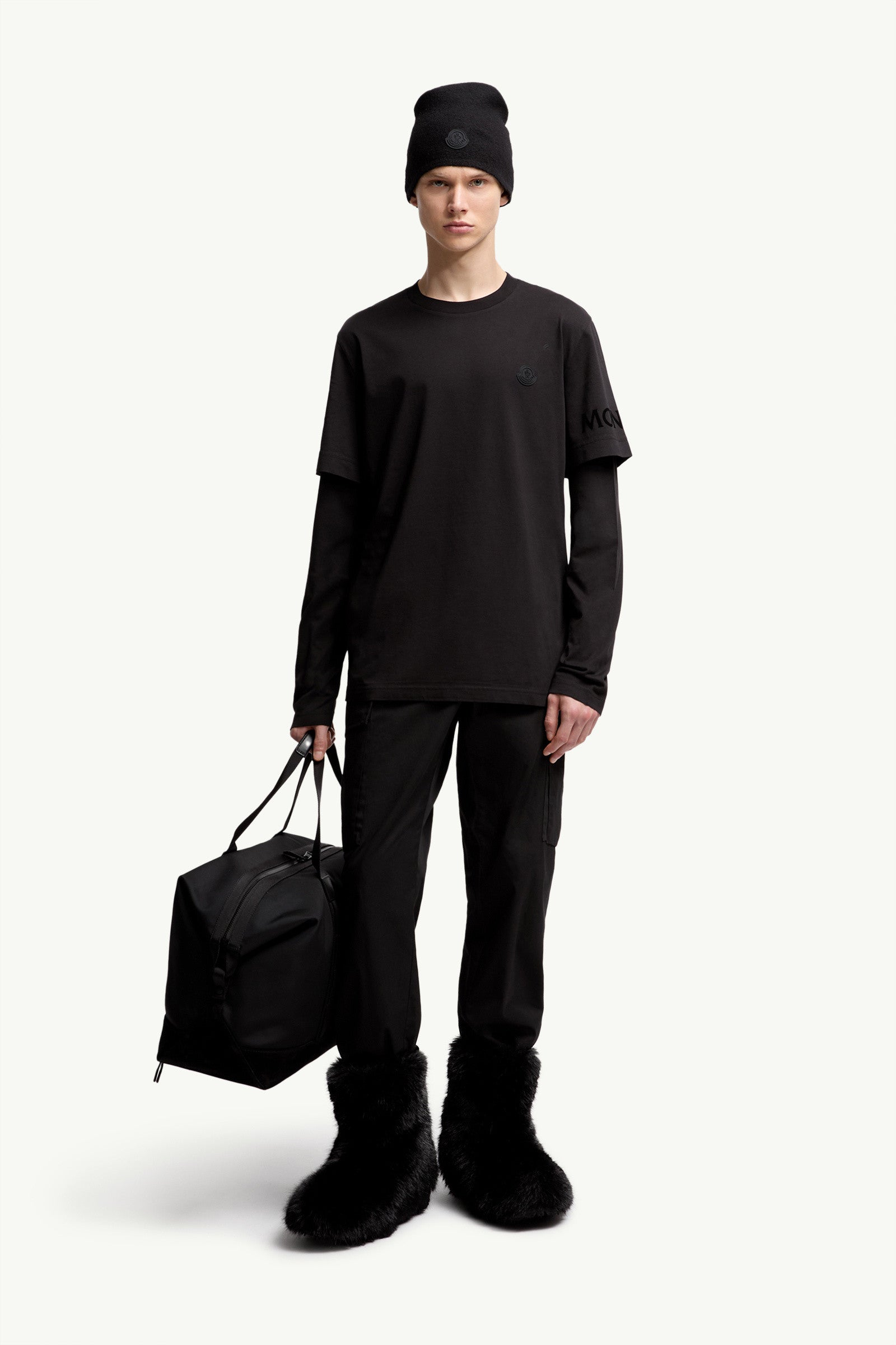Moncler Double Sleeve Cotton T-Shirt Black Black
