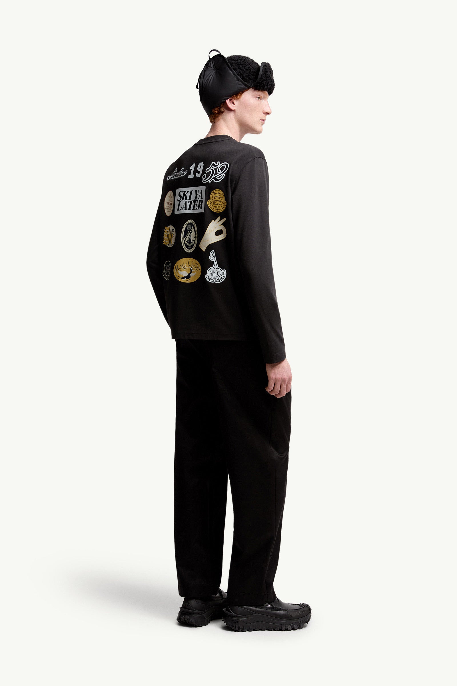 Moncler Cartoon Logos Long Sleeve Cotton T-Shirt Black Black