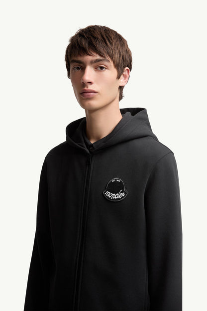 Moncler Logo Cotton Zip-Up Hoodie Black Black