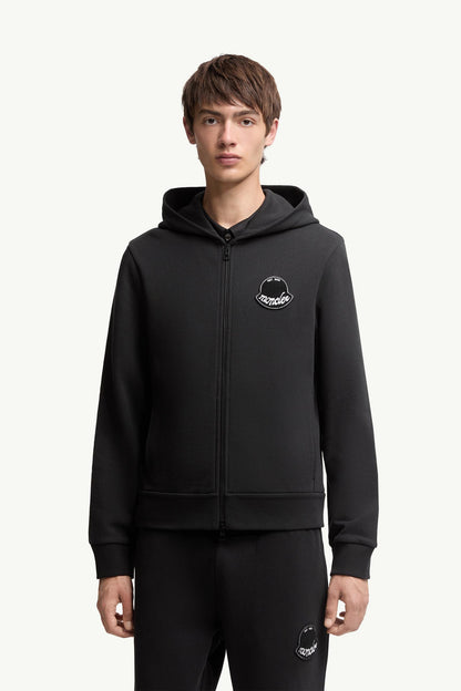 Moncler Logo Cotton Zip-Up Hoodie Black Black