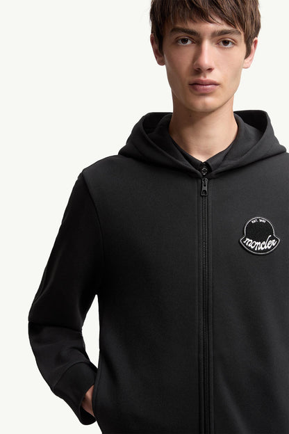 Moncler Logo Cotton Zip-Up Hoodie Black Black
